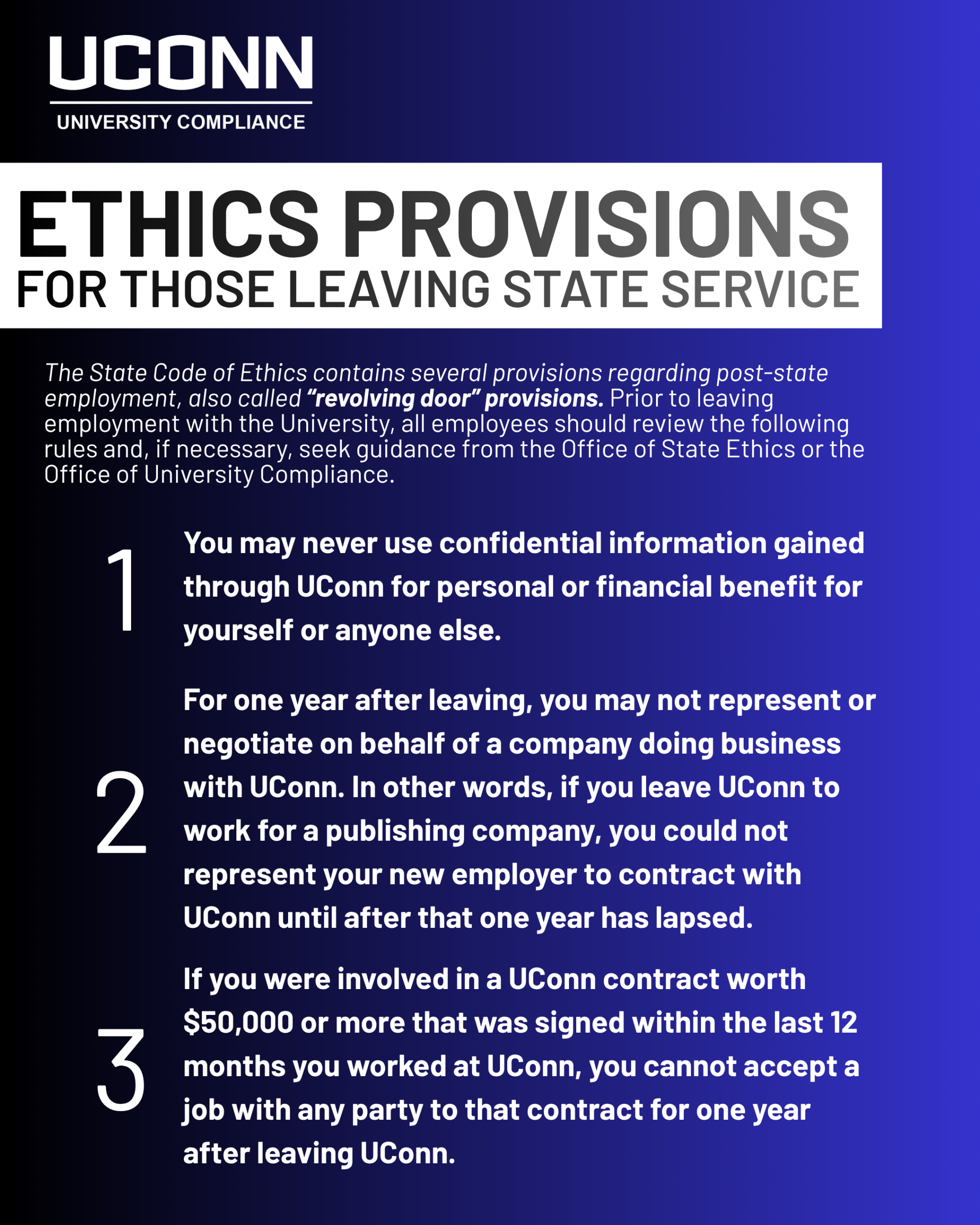 Ethics Provisions for those leaving state service